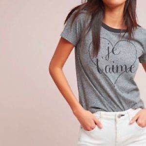 Sol Angeles Anthropologie  Gray Short Sleeve Je T’aime Graphic Tee